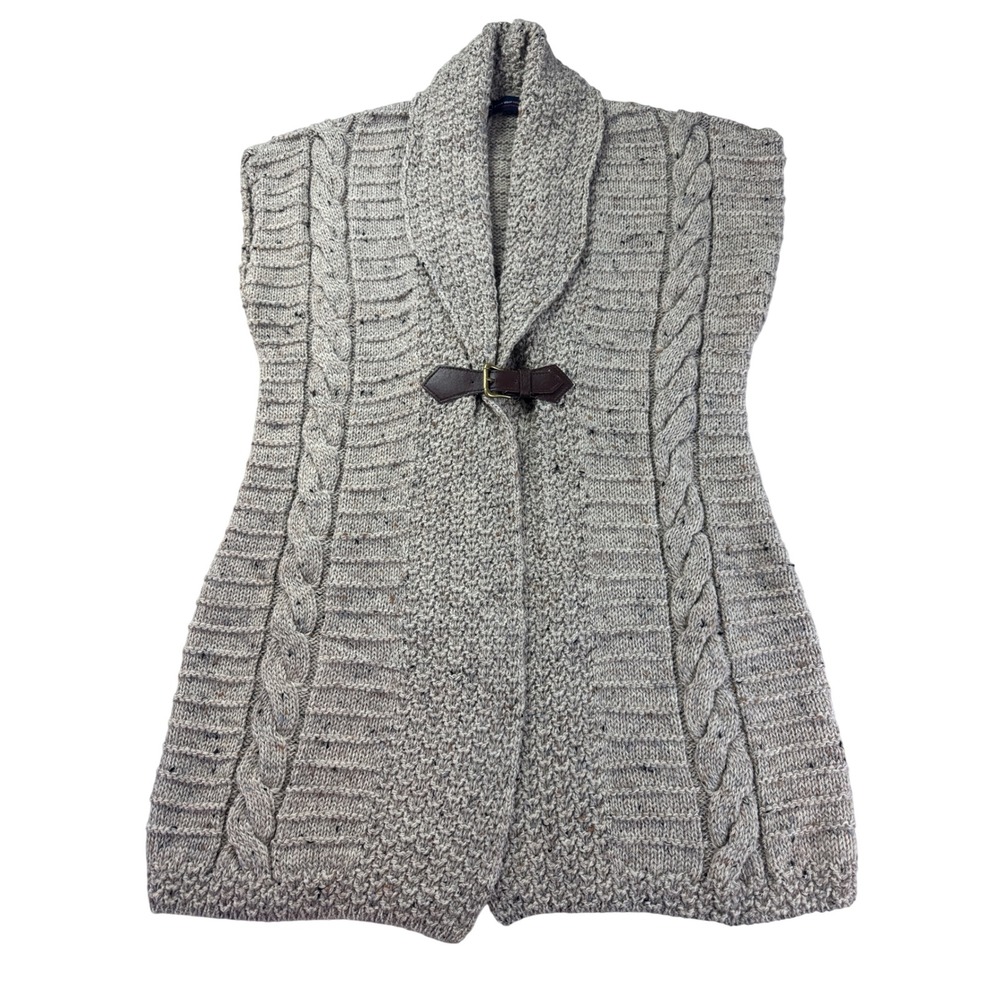 JM Cooper British Wool Cable Knit Vest Shawl Collar Buckle Beige XL  academia y2